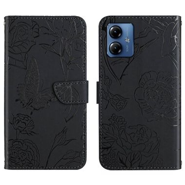 Peňaženkové kožené puzdro Butterfly Embossed Skin Feel na Moto G54 5G / G54 5G Power Edition - Čierna