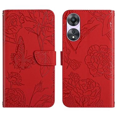 Peňaženkové kožené puzdro Butterfly Feel na Oppo A58 5G - Červená