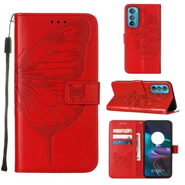 Peňaženkové kožené puzdro Butterfly Flip na Motorola Edge 30 - Červená
