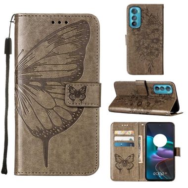 Peňaženkové kožené puzdro Butterfly Flip na Motorola Edge 30 - Šedá