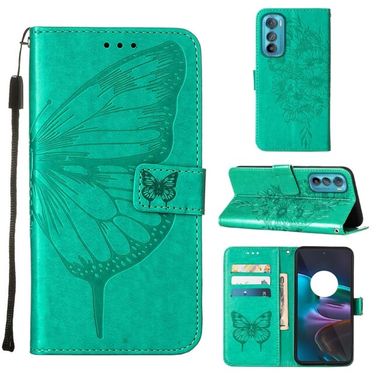 Peňaženkové kožené puzdro Butterfly Flip na Motorola Edge 30 - Zelená