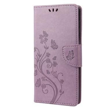 Peňaženkové kožené puzdro Butterfly Flower Embossed na Moto E32 - Bledo fialová
