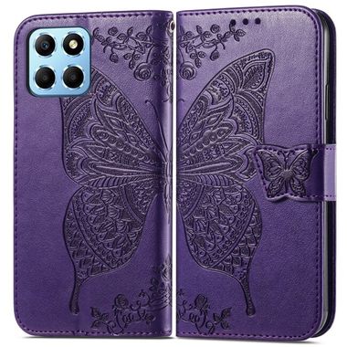Peňaženkové kožené puzdro Butterfly Flower na Honor X8 5G/X6 - Fialová