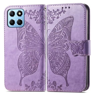 Peňaženkové kožené puzdro Butterfly Flower na Honor X8 5G/X6 - Levanduľová