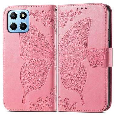 Peňaženkové kožené puzdro Butterfly Flower na Honor X8 5G/X6 - Ružová