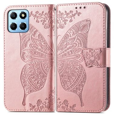 Peňaženkové kožené puzdro Butterfly Flower na Honor X8 5G/X6 - Ružovo zlatá