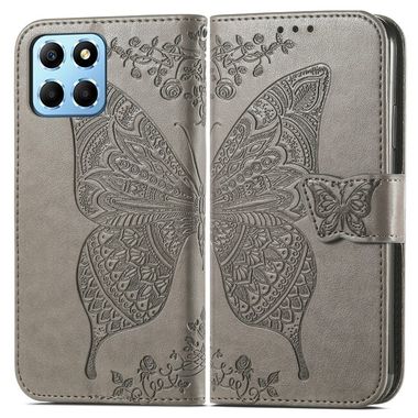 Peňaženkové kožené puzdro Butterfly Flower na Honor X8 5G/X6 - Šedá