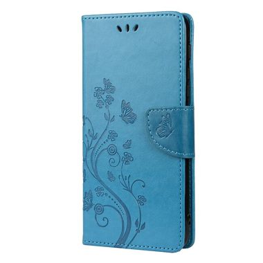 Peňaženkové kožené puzdro Butterfly Flower na Moto G10/G20/G30 - Modrá