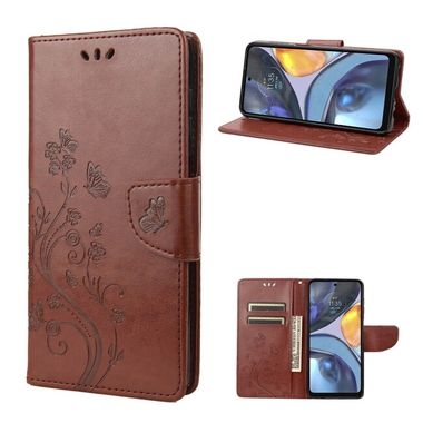 Peňaženkové kožené puzdro Butterfly Flower na Motorola Moto G22 - Hnedá