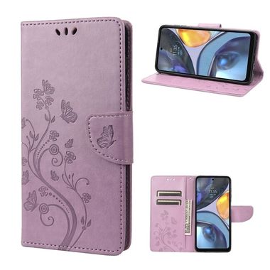 Peňaženkové kožené puzdro Butterfly Flower na Motorola Moto G22 - Svetlofialová