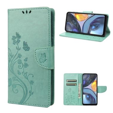 Peňaženkové kožené puzdro Butterfly Flower na Motorola Moto G22 - Zelená