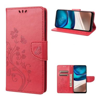 Peňaženkové kožené puzdro Butterfly Flower na Motorola Moto G42 - Červená