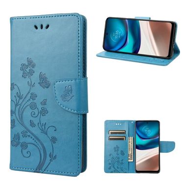 Peňaženkové kožené puzdro Butterfly Flower na Motorola Moto G42 - Modrá