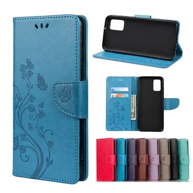 Peňaženkové kožené puzdro Butterfly Flower na Xiaomi Redmi Note 10/10S - Modrá
