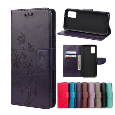 Peňaženkové kožené puzdro Butterfly Flower na Xiaomi Redmi Note 10/10S - Tmavo fialová