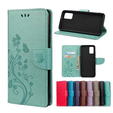 Peňaženkové kožené puzdro Butterfly Flower na Xiaomi Redmi Note 10/10S - Zelená