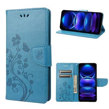 Peňaženkové kožené puzdro Butterfly Flower na Xiaomi Redmi Note 12 Pro+ 5G - Modrá