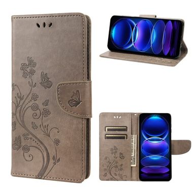Peňaženkové kožené puzdro Butterfly Flower na Xiaomi Redmi Note 12 Pro+ 5G - Sivá