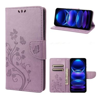 Peňaženkové kožené puzdro Butterfly Flower na Xiaomi Redmi Note 12 Pro+ 5G - Svetlo fialová