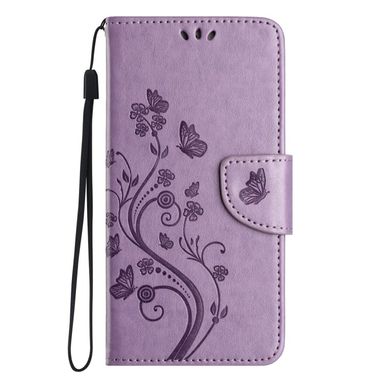 Peňaženkové kožené puzdro Butterfly Flower Pattern na Galaxy A15 4G/ 5G - Bledo fialová