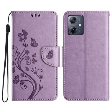 Peňaženkové kožené puzdro Butterfly Flower Pattern na Moto G54 5G / G54 5G Power Edition - Bledo fialová