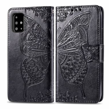 Peňaženkové kožené puzdro Butterfly Love Flower Embossed Horizontal na Samsung Galaxy A51 - Čierna