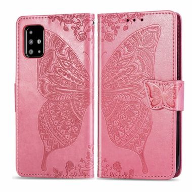 Peňaženkové kožené puzdro Butterfly Love Flower Embossed Horizontal na Samsung Galaxy A51 ružov
