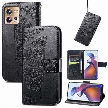 Peňaženkové kožené puzdro Butterfly Love na Motorola Edge 30 Fusion - Čierna