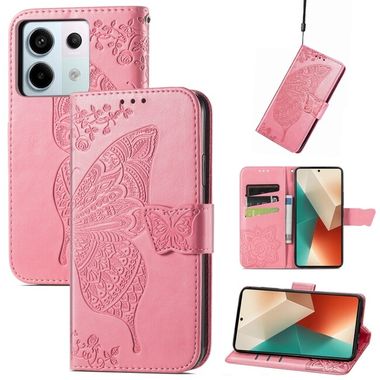 Peňaženkové kožené puzdro Butterfly Love na Xiaomi Redmi Note 13 Pro - Ružová