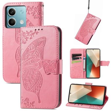 Peňaženkové kožené puzdro Butterfly Love na Xiaomi Redmi Note 13 - Ružová