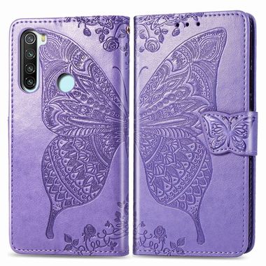 Peňaženkové kožené puzdro Butterfly Love na Xiaomi Redmi Note 8 - bledo fialová