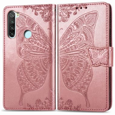Peňaženkové kožené puzdro Butterfly Love na Xiaomi Redmi Note 8 - Rose Gold