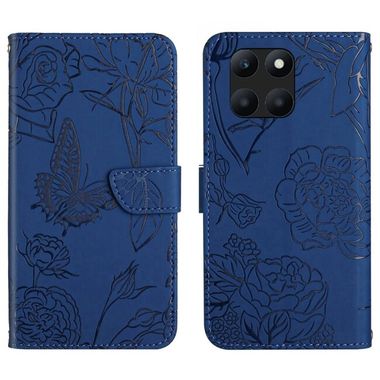 Peňaženkové kožené puzdro Butterfly na Honor X6a - Modrá