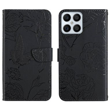 Peňaženkové kožené puzdro BUTTERFLY na Honor X8 4G – Čierna