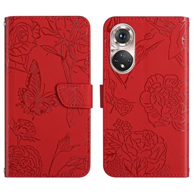 Peňaženkové kožené puzdro BUTTERFLY na Huawei P50 - Červená