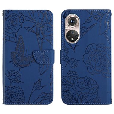 Peňaženkové kožené puzdro BUTTERFLY na Huawei P50 - Modrá