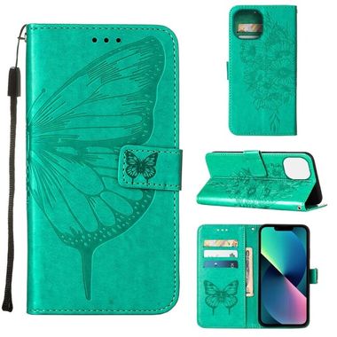 Peňaženkové kožené puzdro BUTTERFLY na iPhone 14 Plus - Zelená