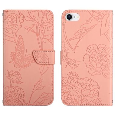 Peňaženkové kožené puzdro Butterfly na Iphone SE 2020 – Ružová