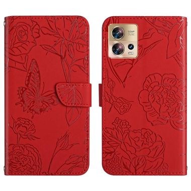 Peňaženkové kožené puzdro Butterfly na Motorola Edge 30 Fusion - Červená
