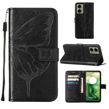 Peňaženkové kožené puzdro Butterfly na Motorola Moto G04/ G24 - Čierna