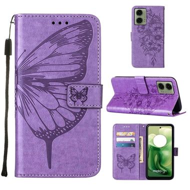 Peňaženkové kožené puzdro Butterfly na Motorola Moto G04/ G24 - Fialová
