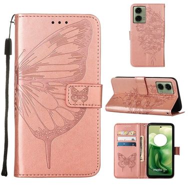 Peňaženkové kožené puzdro Butterfly na Motorola Moto G04/ G24 - Ružové zlato