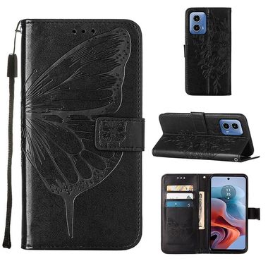 Peňaženkové kožené puzdro Butterfly na Motorola Moto G34 5G - Čierna