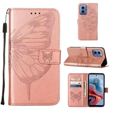 Peňaženkové kožené puzdro Butterfly na Motorola Moto G34 5G - Ružová