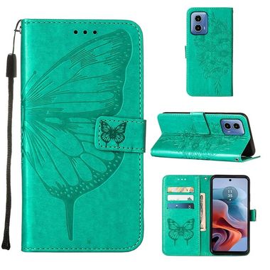 Peňaženkové kožené puzdro Butterfly na Motorola Moto G34 5G - Zelená