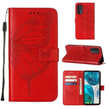 Peňaženkové kožené puzdro BUTTERFLY na Motorola Moto G52 - Červená