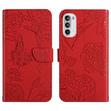 Peňaženkové kožené puzdro BUTTERFLY na Motorola Moto G82 5G – Červená