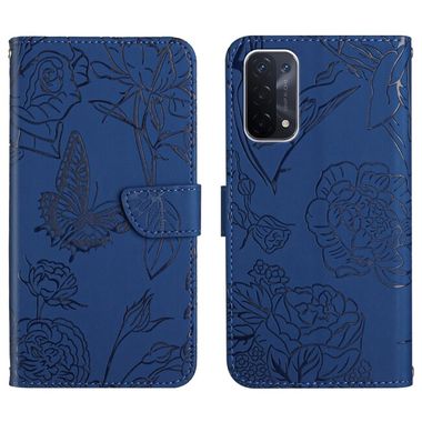 Peňaženkové kožené puzdro BUTTERFLY na Oppo A54 5G - Modrá