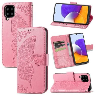 Peňaženkové kožené puzdro BUTTERFLY na Samsung Galaxy A22 4G - Ružová