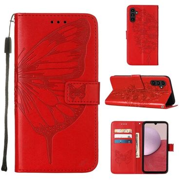 Peňaženkové kožené puzdro Butterfly na Samsung Galaxy A24/A25 5G - Červená